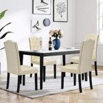 Safstar Fabric Dining Chairs, Upholstered Accent Dining Chairs with Solid Wood Legs and Tall Back, Tufted Parsons Chairs for Kitchen Dining Room (4, Beige)