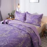 Kasentex Country-Chic Printed Pre-Washed Quilt Set – Microfiber Fabric Quilted Pattern Bedding (Purple Floral, Twin + 1 Sham)