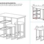 Dorel Living Tanner 3-Piece Brass Pub Set with Faux Marble Top, White