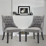 LSSBOUGHT Set of 2 Fabric Dining Chairs Leisure Padded Chairs with Black Solid Wooden Legs,Nailed Trim,Gray