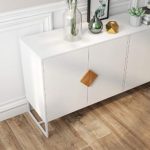Buffet Storage Cabinet CQYS HOUSEWARE Sideboard 4 Doors Cupboard with Solid Wood Handle and Steel Legs for Living Room&Dining Room?White (4 Door-Large)