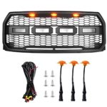 DOOd Compatible with Front Grille For F150 Ford,Raptor Style Grill With 3 Amber LED Lights & Letters for F-150 2015 2016 2017,Matte Black