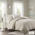 Madison Park Tufted Chenille 100% Cotton Comforter All Season Bedding Set, Matching Shams, Full/Queen(90″x90″), Sabrina Shabby Chic, Medallion Taupe