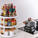 JEEBAY 12 inch Diameter Turnable Lazy Susan Spice Rack Organizer for Large Cabinet, Kitchen Dining Table Refrigerator Bathroom Organization (Gray, 3 Tier)