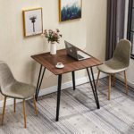 GreenForest 31.5’’ Dining Table Small Square Kitchen Room Table Modern Industrial Wooden Leisure Coffee Table with Solid Metal Legs for Living Room Computer Desk, Walnut