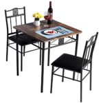 VECELO 3-Piece Dining Room Wooden Kitchen Table and Pu Cushion Chair Sets for Small Space, Retro Brown