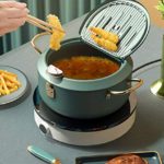 RanRanStore Japanese Tempura deep Fryer Pot with a Thermometer and a lid, 8″ Dia, Medium Frying Pot, Fried tempura/chicken/fish/shrimp/meat ball, Geat Frying Pot(Green Black) Perfect for 2-4 family