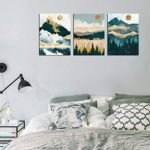 Mountain Forest Wall Art Nordic Style Abstract Canvas Pictures Contemporary Wall Decor Canvas Artwork for Living Room Bedroom Home Office Decoration 12″ x 16″ x 3 Pieces