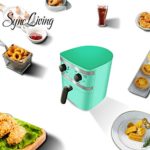 Sync Living Compact Electric Air Fryer, Oil-Less Healthy Cooker, Timer & Temperature Controls, 1 Quart, Aqua