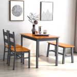 Mecor 4-Piece Kitchen Dining Table Set, Modern Solid Wood Table w/ 2 Chairs and Bench for Home Kitchen Dining Room Furniture, Natural/Grey