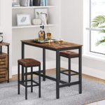 VASAGLE Bar Stools, Set of 2 PU Upholstered Breakfast Stool, 15.7 x 11.8 x 24.4 Inches, Backless, Simple Assembly, Industrial, Dining Room Kitchen Counter Bar, Brown Seat and Black Frame ULBC068B82