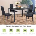 Giantex 5 Piece Kitchen Dining Table Set with Glass Table Top Leather Padded 4 Chairs and Metal Frame Table for Breakfast Dining Room Kitchen Dinette, Black