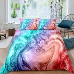 DMHunt 3D Rainbow Marble Bedding Set,Abastract Oil Painting Duvet Cover Set,3Pieces Comforter Cover Set for Kids Adult(Rainbow Color,Full/Queen)