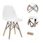 CangLong Dining Set of 2, Modern Mid-Century Side Chair with Natural Wood Legs, White