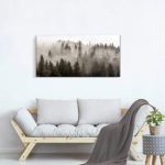 Forest Picture Canvas Wall Art: Foggy Landscape Artwork Photographic Print for Living Room (48”W x 24”H,Multi-Sized)