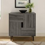 Walker Edison Modern Color Pop Buffet Accent Entryway Bar Cabinet Storage Entry Table Living Dining Room, 30 Inch, Slate Grey, Red Interior