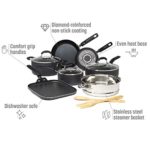 Goodful Premium Non-Stick Cookware Set, Dishwasher Safe Pots and Pans, Diamond Reinforced Coating, Made Without PFOA, 12-Piece, Charcoal Gray