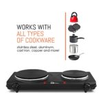 Elite Gourmet Countertop Electric Hot Burner, Temperature Controls, Power Indicator Lights, Easy to Clean, Double, Black