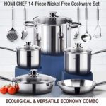 HOMI CHEF 14-Piece Nickel Free Stainless Steel Cookware Set – Nickel Free Stainless Steel Pots and Pans Set – Stainless Steel Non-Toxic Cookware Set
