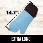 HOMWE Extra Long Professional Silicone Oven Mitt, Oven Mitts with Quilted Liner, Heat Resistant Pot Holders, Flexible Oven Gloves, Aqua, 1 Pair, 14.7 Inch