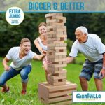 Giant Tumbling Timber Toy – 60 Extra Jumbo Wooden Blocks Floor Game for Kids and Adults, w/ Storage Crate/Game Table-No Assembly Required – Premium Pine Wood, Life Size- Grows to Over 6-feet