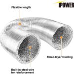 iPower Flexible 4 Inch Non-Insulated Flex Air Aluminum Foil Ducting Dryer Vent Hose 25 Feet Long for HVAC Heating Cooling Ventilation and Exhaust, 2 Stainless Steel Clamps Included