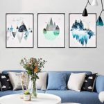 Abstract Mountain Wall Art Painting, 3 Piece Frameless Geometry Picture Prints Wall Art, Misty Forest Poster Wall Artwork with 6 Nails for Room (11.8 x 15.7 inches)