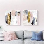 Abstract Gold and Pink Canvas Wall Art Framed Artworks Trendy Wall Decor Print Picture for Living Room and Bedroom (32×32, SET)