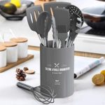 Silicone Cooking Utensil Set,Umite Chef Kitchen Utensils 15pcs Cooking Utensils Set Non-stick Heat Resistan BPA-Free Silicone Stainless Steel Handle Cooking Tools Whisk Kitchen Tools Set – Grey