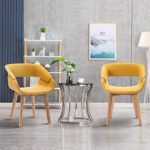 Ivinta Modern Living Dining Room Accent Arm Chairs Set of 2 Linen Fabric Mid-Century Upholstered Side Seat Club Guest with Solid Wood Legs (Yellow)