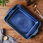 KOOV Bakeware Set, Ceramics Baking Dish Set, Rectangular Casserole Dish Set, Baking Pans, Lasagna-Pans Deep for Cooking Cake Dinner, Kitchen, 9 x 13 Inches, Reactive Glaze 2-Piece (Variable Blue)