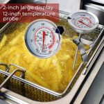 Oil Thermometer Deep Fry + Skimmer Spoon, Deep Fryer Thermometer with Clip, Frying Thermometer has 12″ Stem, Strainer Spoon With Handle Is 5″ Diameter For Frying And cooking.
