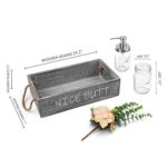 GBtroo Bathroom Decor Box -Toilet Paper Storage – Farmhouse Tissue Box Holder w/16oz Mason Jar Soap Dispenser& Rose Flowers for Home Decor,Vanity Top, Counter,Diaper Organizer,Brown