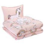 Amazon Basics Kids Easy-Wash Microfiber Bed-in-a-Bag Bedding Set – Twin, Unicorns & Rainbows