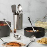 Stainless-Steel Kitchen Utensil Set – 10-piece premium Nonstick & Heat Resistant Kitchen Gadgets, Turner, Spaghetti Server, Ladle, Serving Spoons, Whisk, Tongs, Potato Masher and Utensil Holder