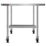 DuraSteel Stainless Steel Work Table 24″ x 24″ x 34″ Height w/ 4 Caster Wheels – Food Prep Commercial Grade Worktable – NSF Certified – Good For Restaurant, Business, Warehouse, Home, Kitchen, Garage