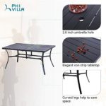 PHI VILLA Patio Dining Set Clearance 7 Piece, 6 Person Outdoor Metal Rectangle Dining Table with 2.6″ Umbrella Hole, 6 Swivel Dining Chairs for Garden Deck Restaurant