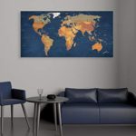 Inzlove Blue World Map Wall Art Abstract Prints Paintings on Canvas Contemporary Home Decor Artwork Pictures for Office Decorations