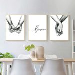 Kiddale Love and Hand in Hand Wall Art Canvas Print Poster,Simple Fashion Black and White Sketch Art Line Drawing Decor for Home Living Room Bedroom Office(Set of 3 Unframed, 16×20 inches)