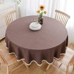 LEMON. Floral Solid Cotton Linen Tablecloth Resistant Table Cover for Kitchen Dinning Tabletop Decoration,Camping Picnic Circle Table Cloth(Round 80 Inch – Dark Brown Tablecloth)