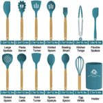 Silicone Cooking Utensils Set, Deedro 15 Pcs Kitchen Utensils Set Silicone Spatula Set, Heat Resistant Kitchen Gadgets Tools Set with Wooden Handle for Non-stick Cookware, Blue