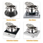 Tempura Deep Fryer Pot (3.2L/3.4qt) 18/8 Stainless Steel Deep Frying Pan with Thermometer and Oil Drip Drainer Rack 9.5 inch Japanese Style Tempura Fryer for Chicken, Shrimp, French Fries and More