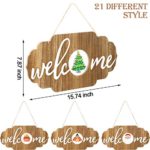 Interchangeable Seasonal Welcome Sign, Front Door Decor Rustic Wood Welcome Sign for Front Porch Holiday Halloween Thanksgiving Christmas Valentines Home Decoration, 15.74 x 7.87 Inch Hanging Outdoor