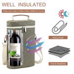 2 bottle insulated wine tote bag, Wine Carrier Travel Padded Cooler Bag with Shoulder Strap & Corkscrew Opener, Perfect Wine Lover’s Gift, Great for Picnics and Outdoor Entertaining