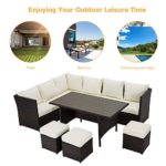 U-MAX 7 Pieces Outdoor Sofa Set, Wicker Rattan Patio Sectional Furniture Sets, Wicker Sectional Patio Set, Patio Dining Furniture with Table&Chair, White