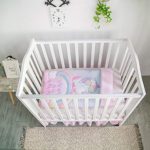 La Premura Unicorn Baby Nursery Mini / Portable Crib Bedding Set for Girls – Baby Unicorn & Rainbows 3 Piece Crib Sets in Pink, Yellow & Green