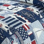 AZORE LINEN Red White and Blue Marine and Nautical Life Striped Patchwork Bedspread Bedding Coverlet Quilt Set – My Anchor (Twin)