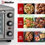 Mueller AeroHeat Convection Toaster Oven 1200W, Broil, Toast, Bake, 4 Slice, Stainless Steel Finish, Timer, Auto-Off, Sound Alert, 3 Rack Position, Removable Crumb Tray, with Accessories and Recipes