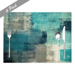 Mrcrypos Turquoise Placemats Set of 4 Farmhous Placemats Teal Grey Modern Abstract Art Painting Linen Table Mats Heat-Resistant Placemats for Dining Table Kitchen Decor Outdoor 18 X 12 Inch