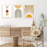 Mid Century Modern Wall Art Boho Abstract Art Prints – Boho Artwork for Walls Art Geometric Wall Art Mid Century Pictures – Boho Rainbow Canvas Wall Art for Living Room Bedroom 12x16x3 Inch Unframed